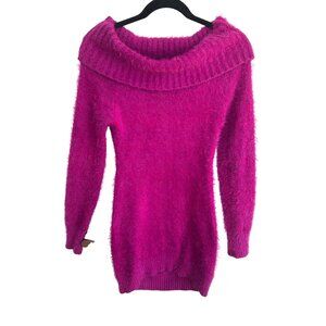 Arden B Sweater Dress Off The Shoulder Size M Fuchsia Pink Fuzzy Long Sleeve